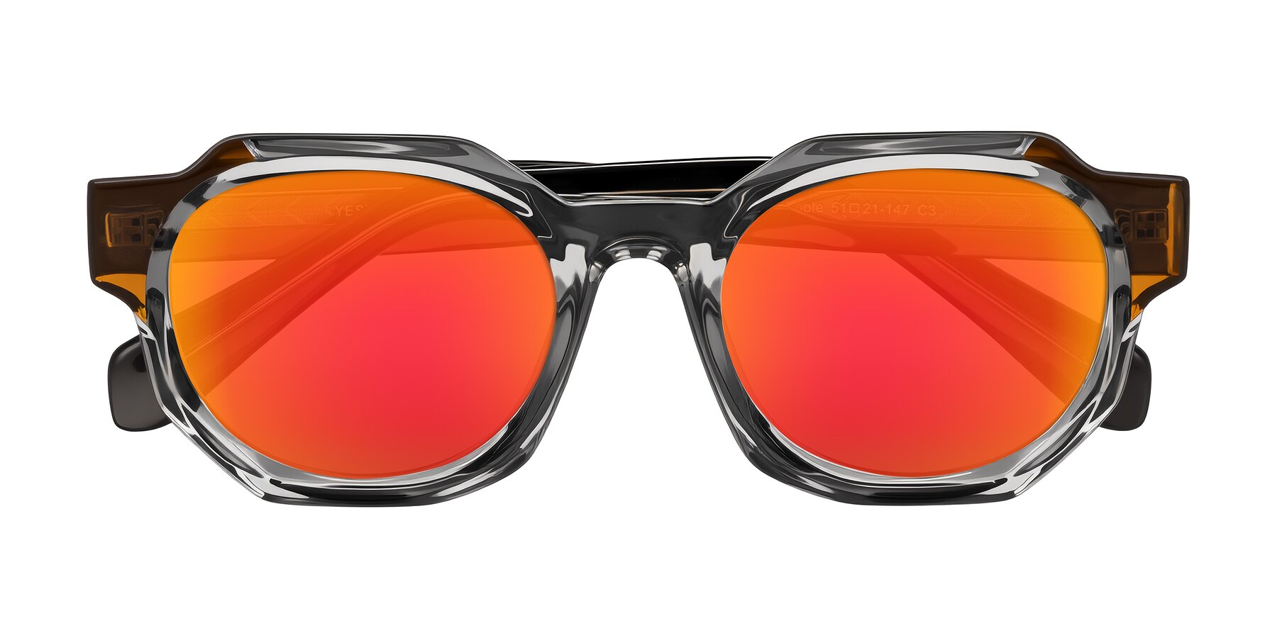 Folded Front of Poole in Transparent Gray with Red Gold Mirrored Lenses