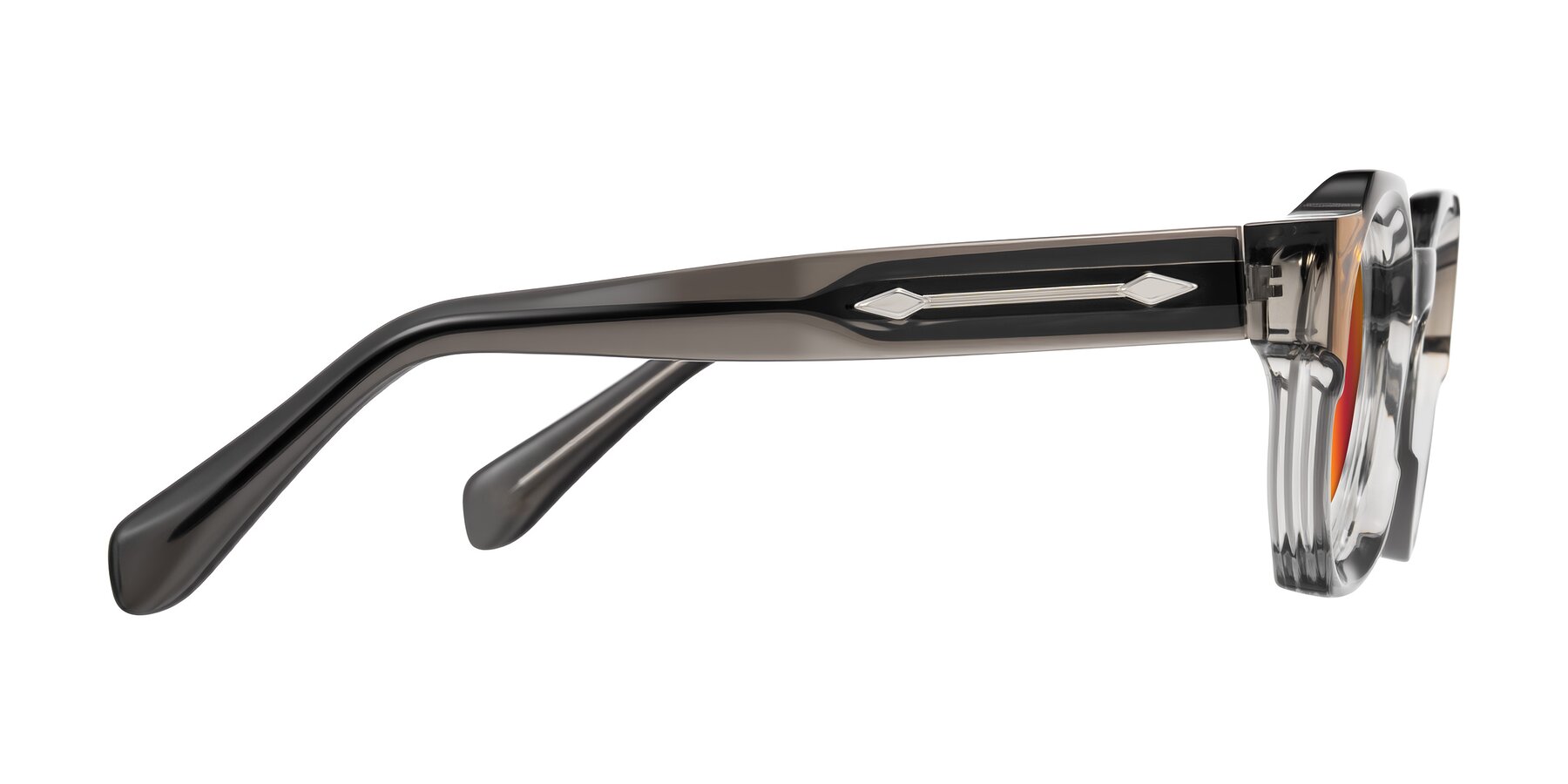 Side of Poole in Transparent Gray with Red Gold Mirrored Lenses
