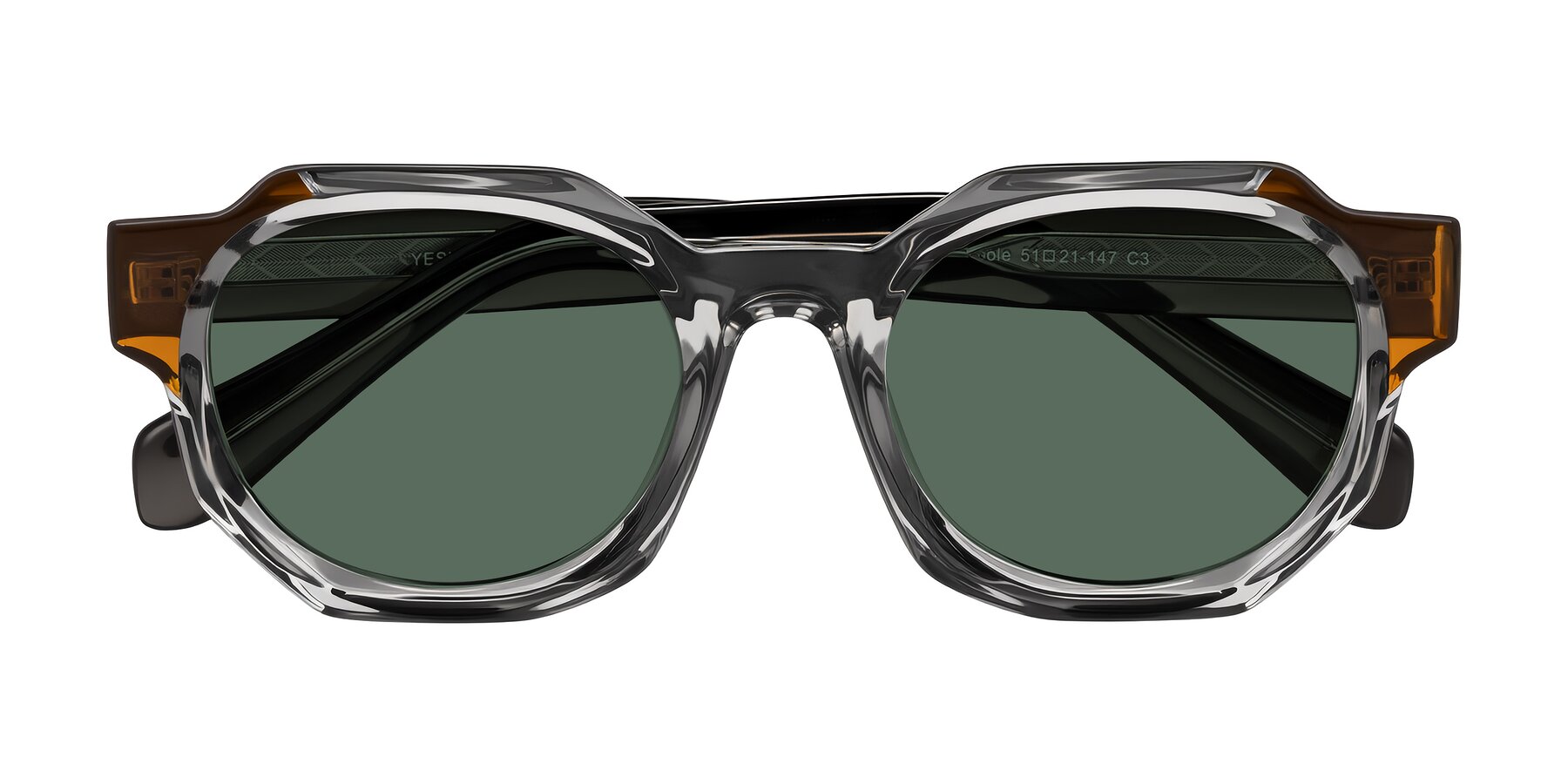 Folded Front of Poole in Transparent Gray with Green Polarized Lenses