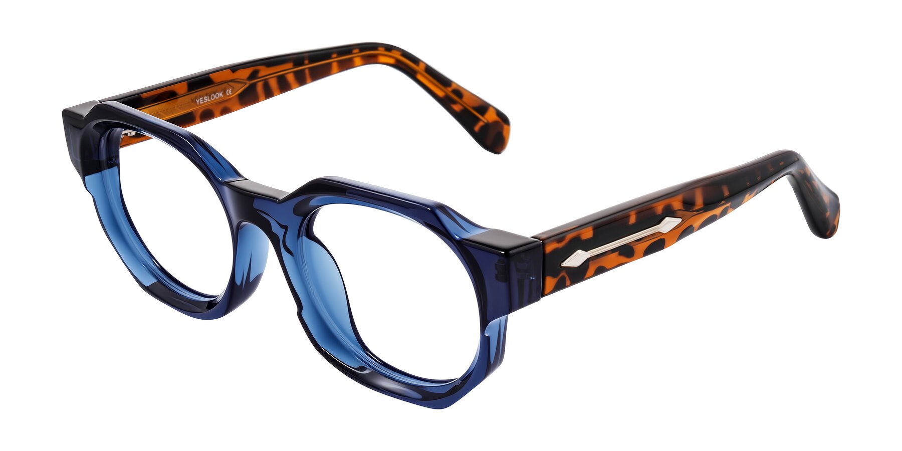 Angle of Poole in Blue/Leopard-Print with Clear Eyeglass Lenses