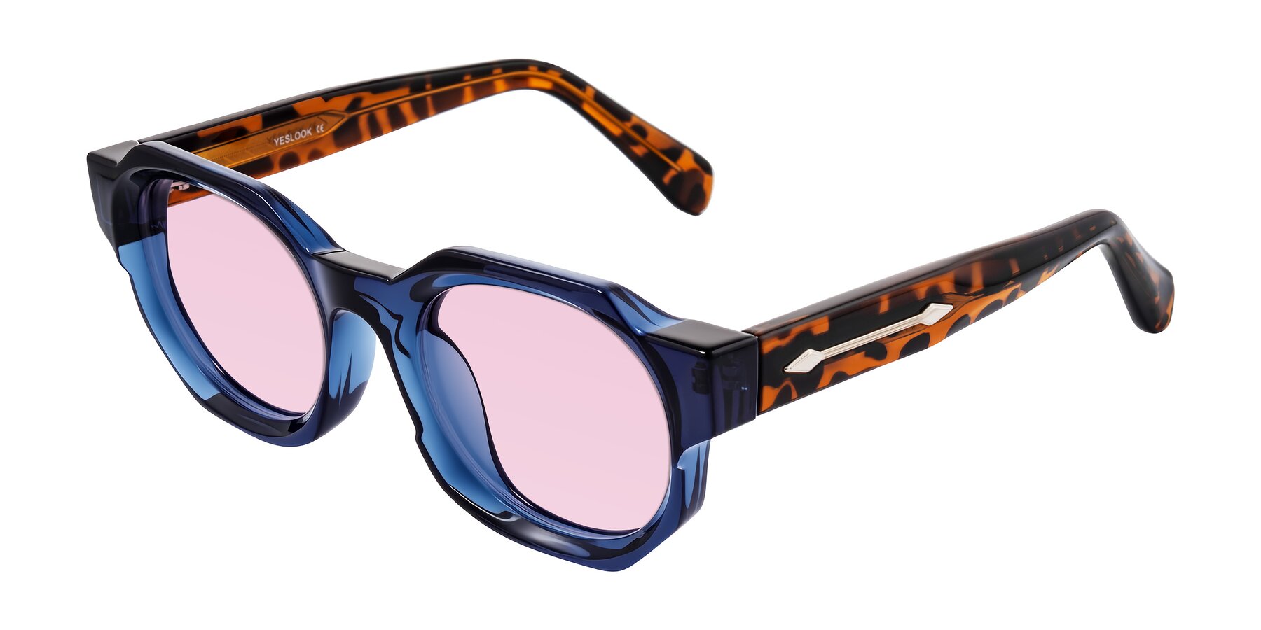 Angle of Poole in Blue/Leopard-Print with Light Pink Tinted Lenses