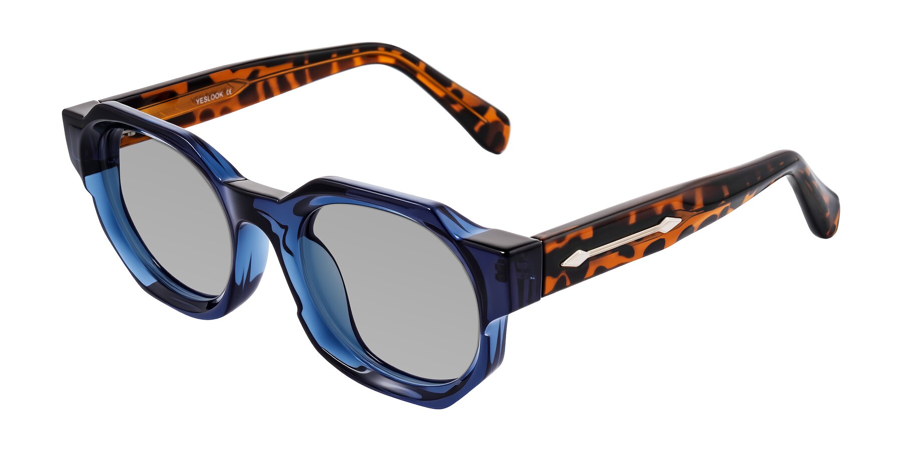 Angle of Poole in Blue/Leopard-Print with Light Gray Tinted Lenses