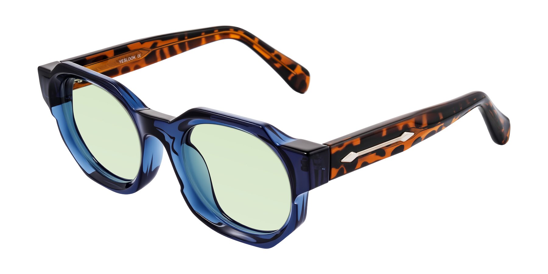 Angle of Poole in Blue/Leopard-Print with Light Green Tinted Lenses
