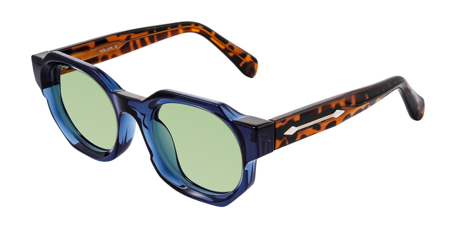 Angle of Poole in Blue/Leopard-Print with Medium Green Tinted Lenses