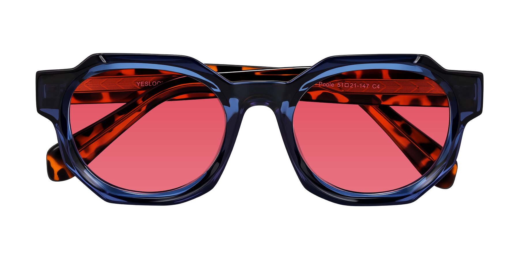 Folded Front of Poole in Blue/Leopard-Print with Red Tinted Lenses