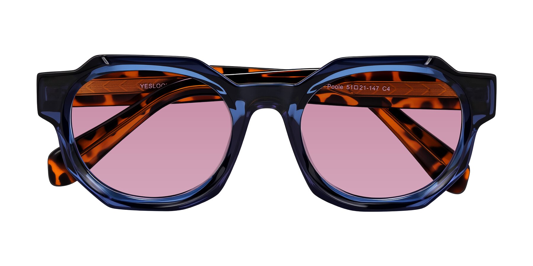 Folded Front of Poole in Blue/Leopard-Print with Medium Wine Tinted Lenses