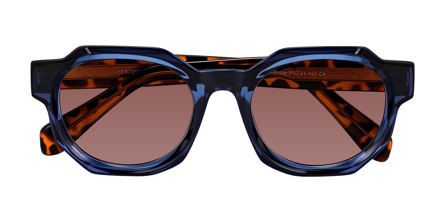 Folded Front of Poole in Blue/Leopard-Print with Garnet Tinted Lenses