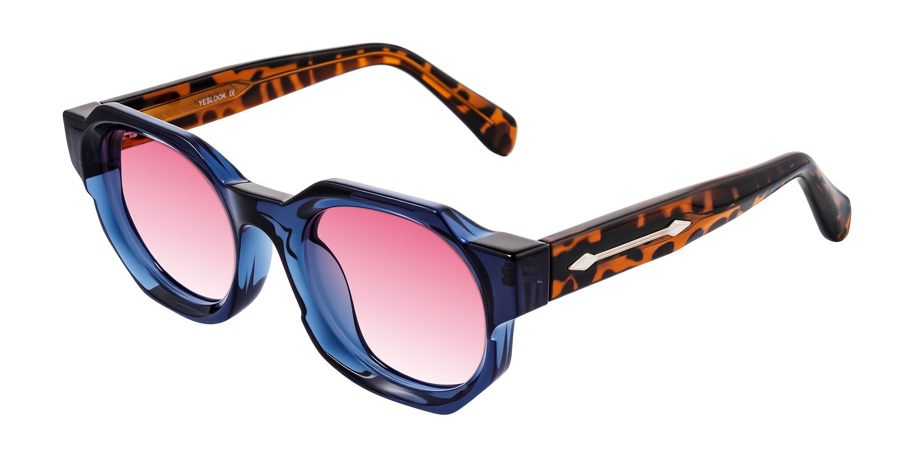 Angle of Poole in Blue/Leopard-Print with Pink Gradient Lenses