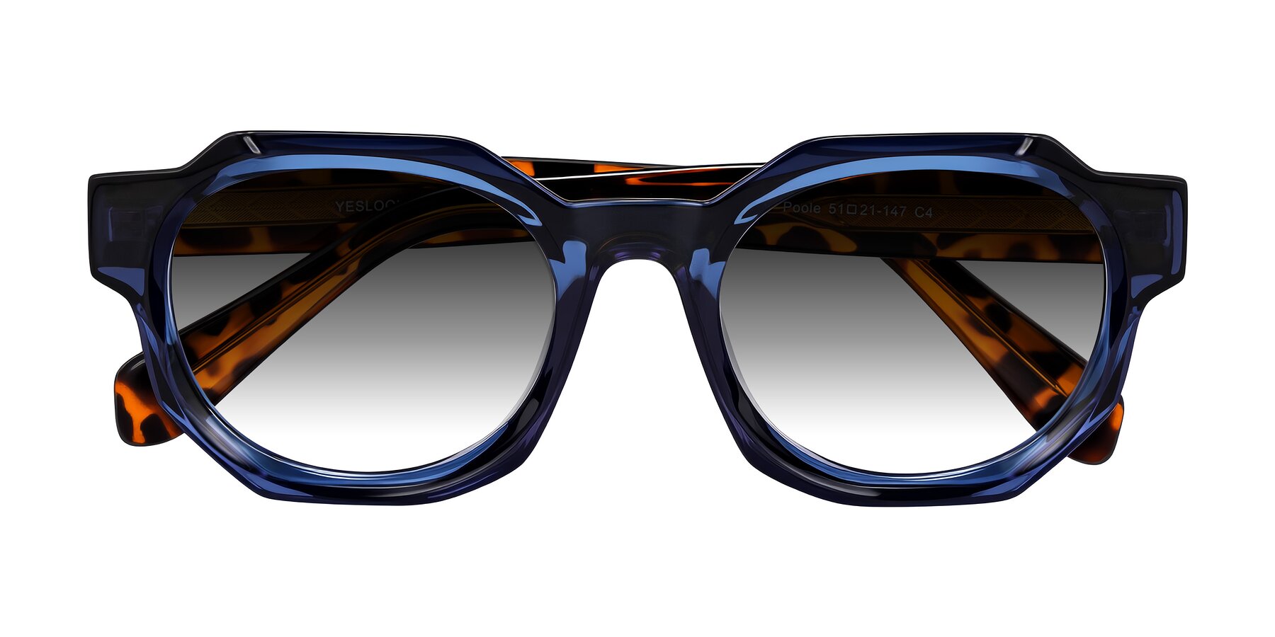 Folded Front of Poole in Blue/Leopard-Print with Gray Gradient Lenses