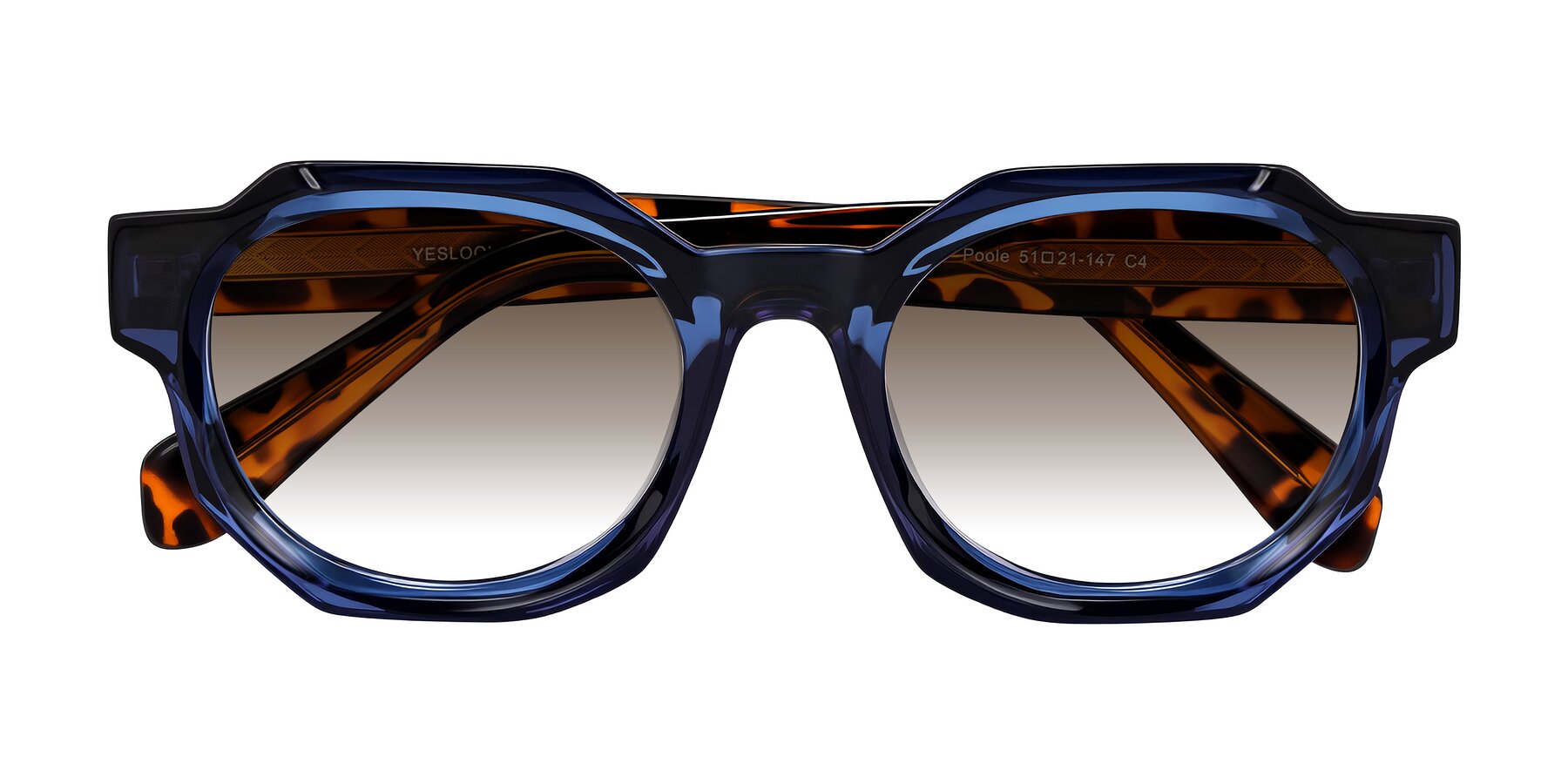 Folded Front of Poole in Blue/Leopard-Print with Brown Gradient Lenses