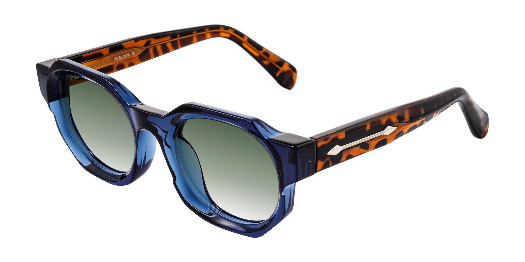 Angle of Poole in Blue/Leopard-Print with Green Gradient Lenses