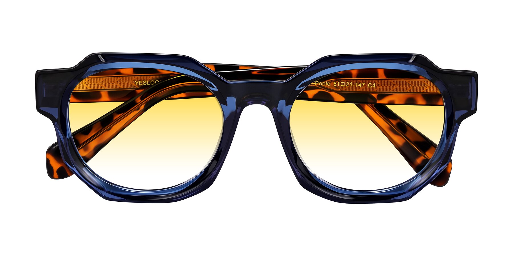 Folded Front of Poole in Blue/Leopard-Print with Yellow Gradient Lenses