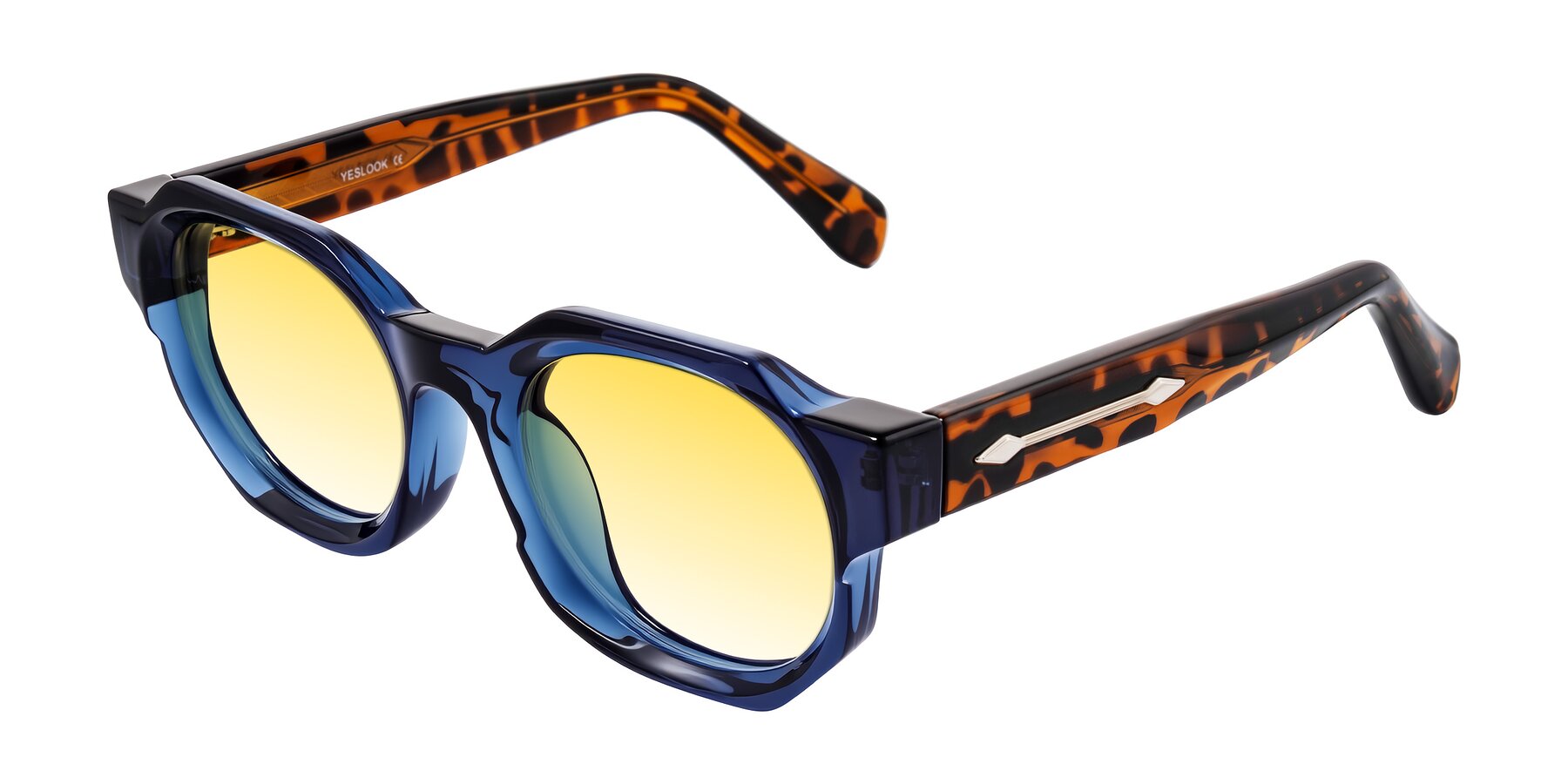 Angle of Poole in Blue/Leopard-Print with Yellow Gradient Lenses