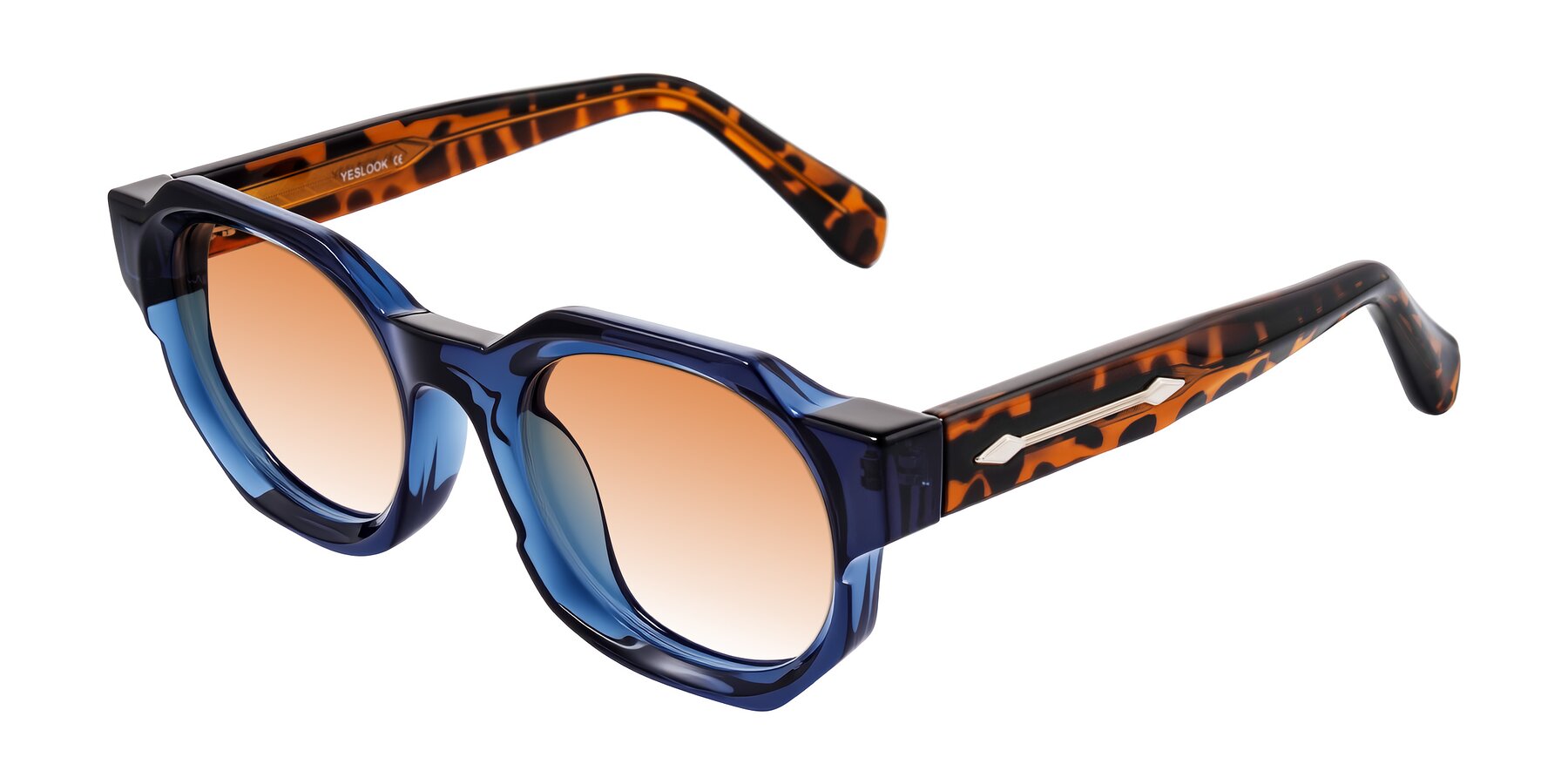 Angle of Poole in Blue/Leopard-Print with Orange Gradient Lenses