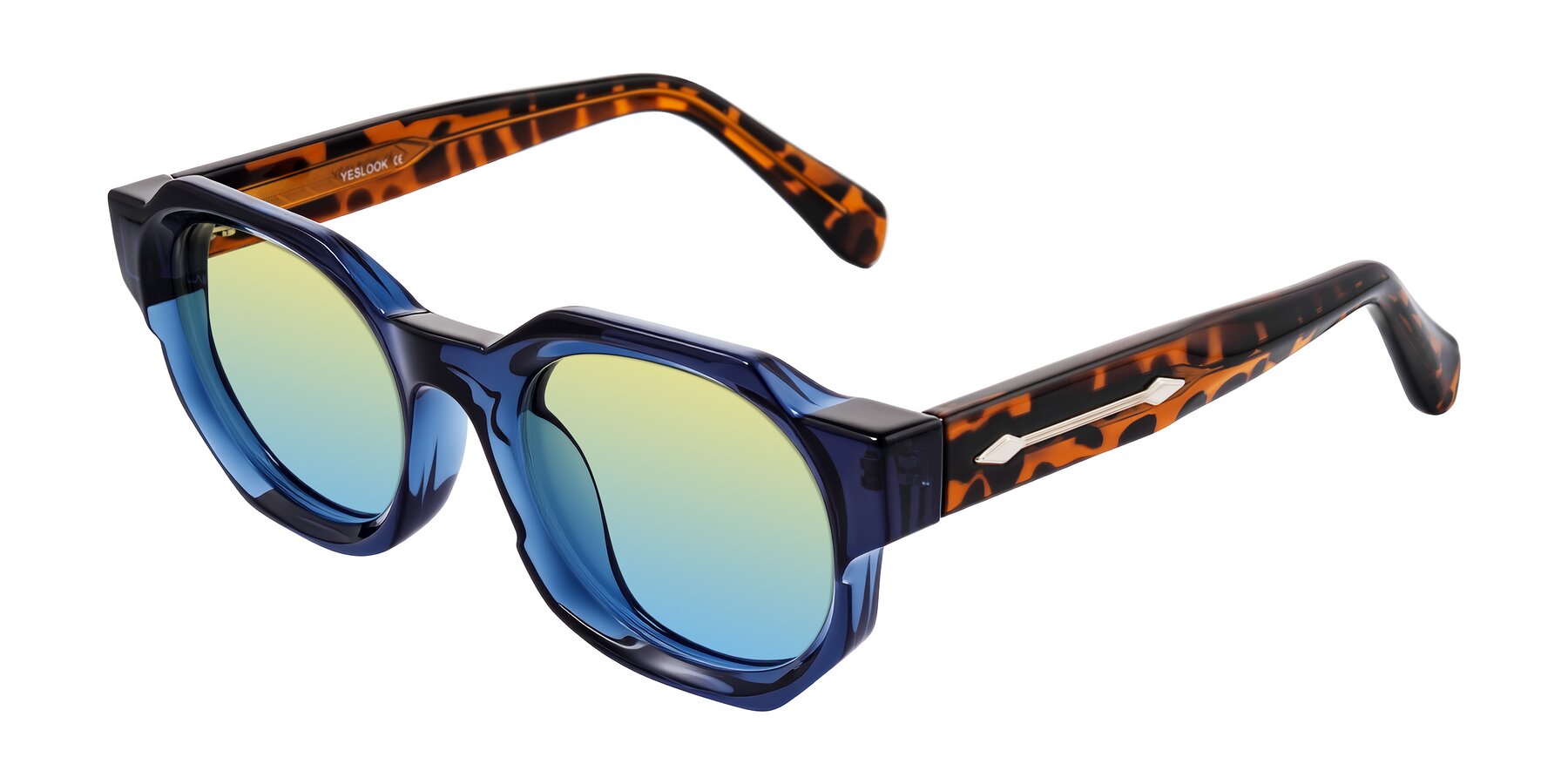 Angle of Poole in Blue/Leopard-Print with Yellow / Blue Gradient Lenses