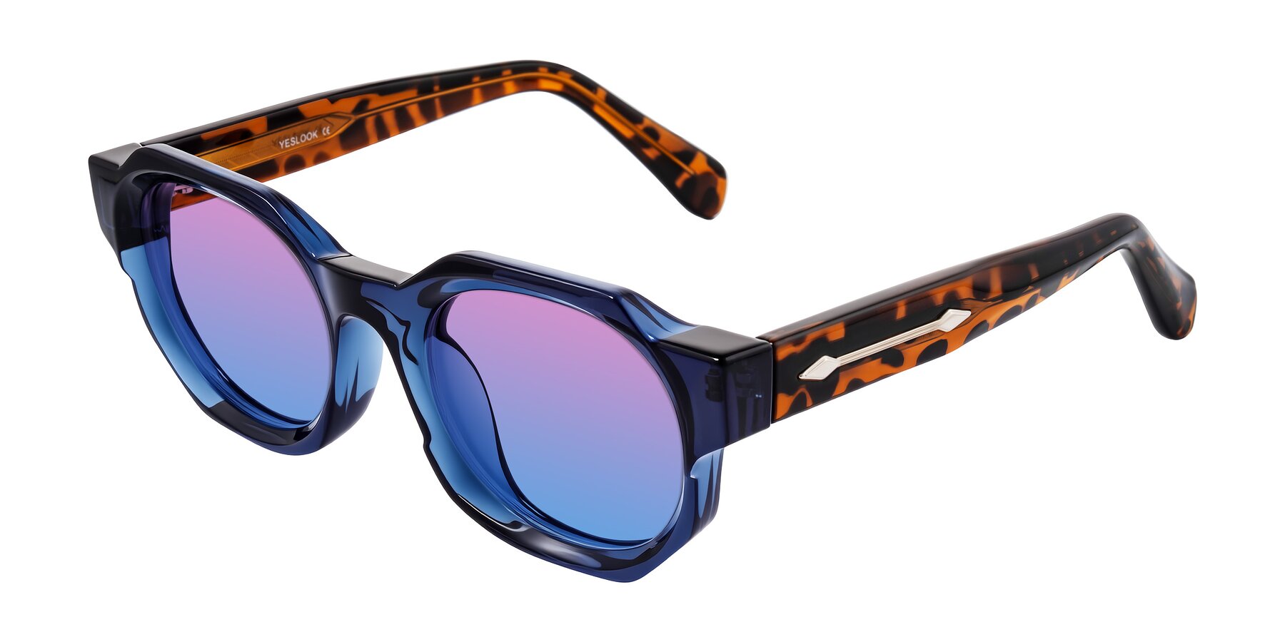 Angle of Poole in Blue/Leopard-Print with Pink / Blue Gradient Lenses