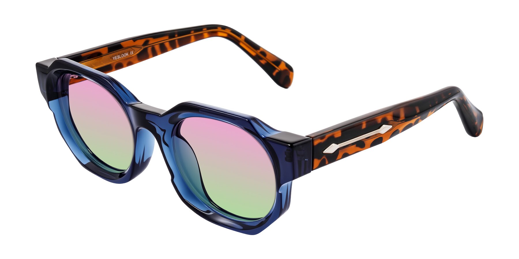 Angle of Poole in Blue/Leopard-Print with Pink / Green Gradient Lenses