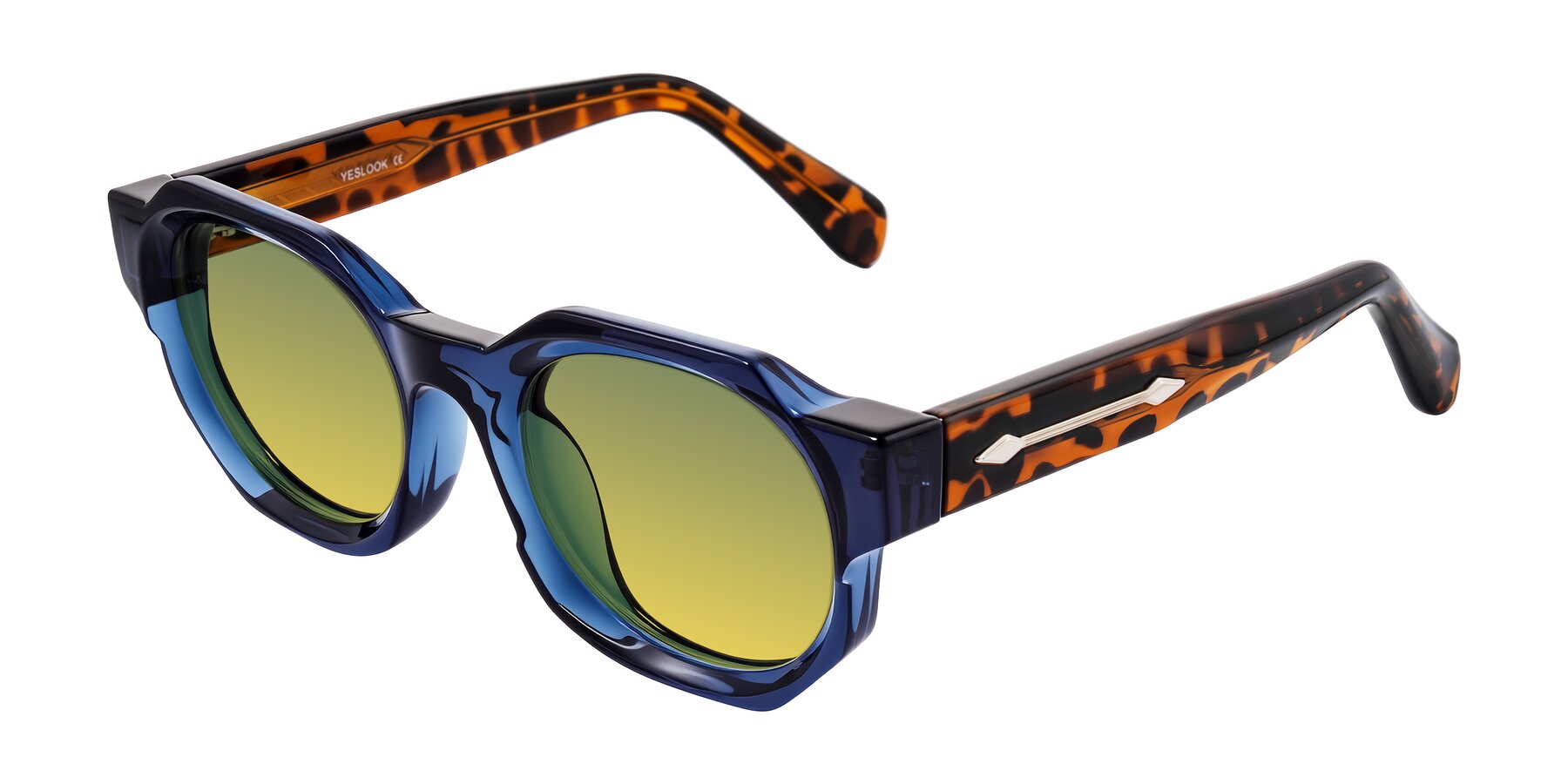 Angle of Poole in Blue/Leopard-Print with Green / Yellow Gradient Lenses
