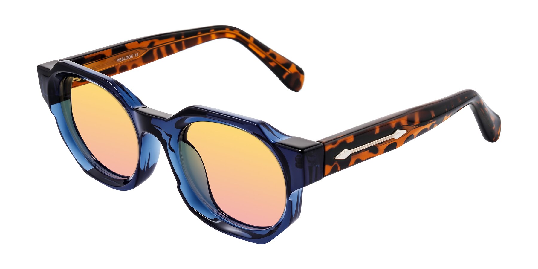 Angle of Poole in Blue/Leopard-Print with Yellow / Pink Gradient Lenses