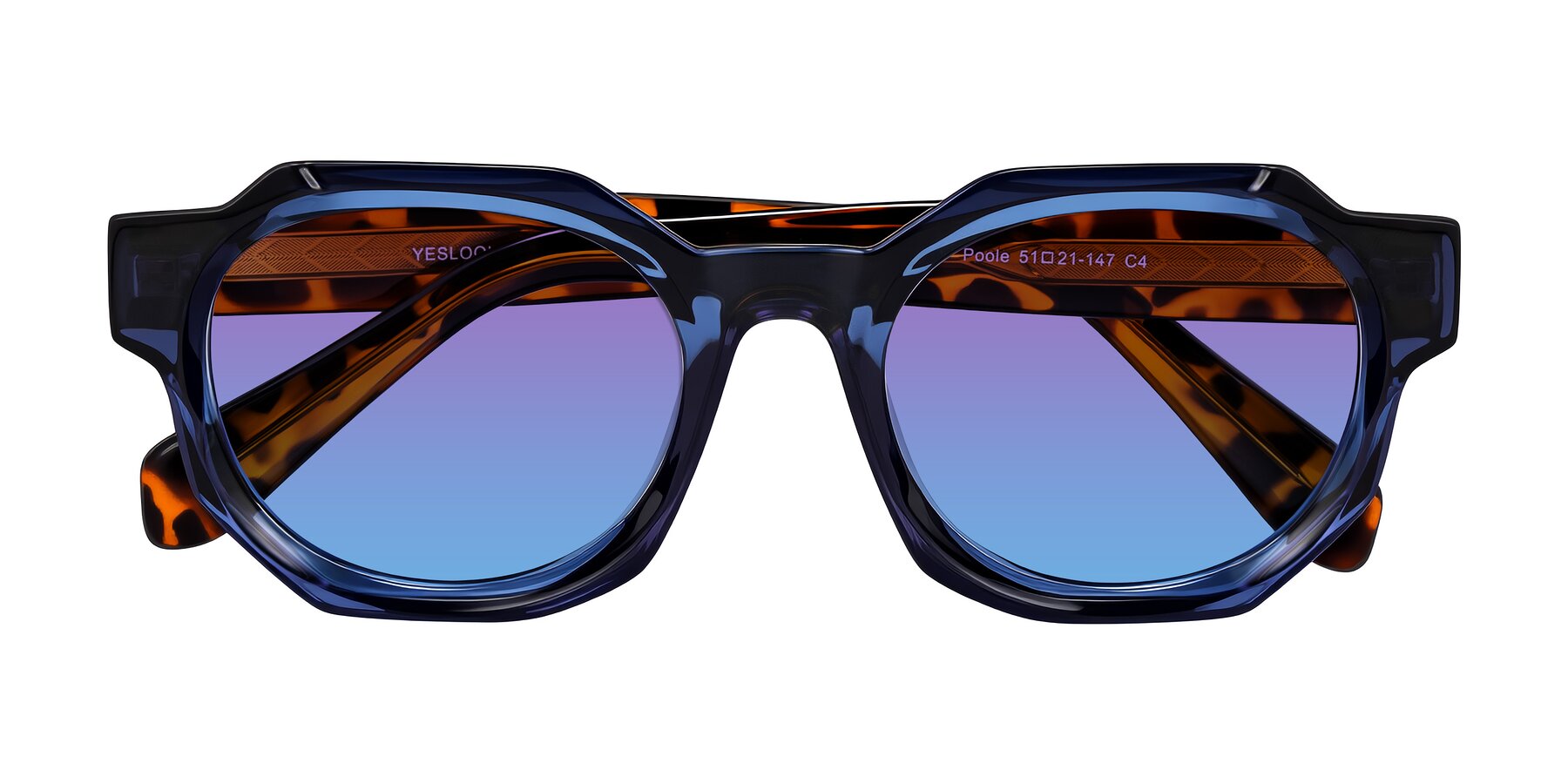 Folded Front of Poole in Blue/Leopard-Print with Purple / Blue Gradient Lenses