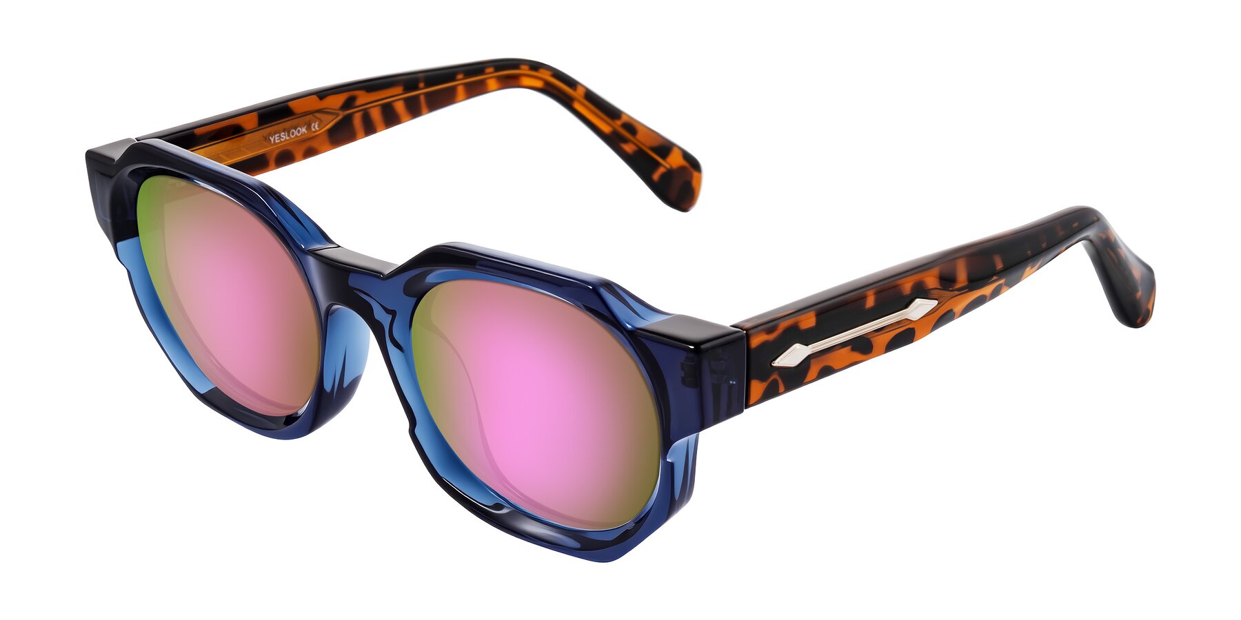 Angle of Poole in Blue/Leopard-Print with Pink Mirrored Lenses