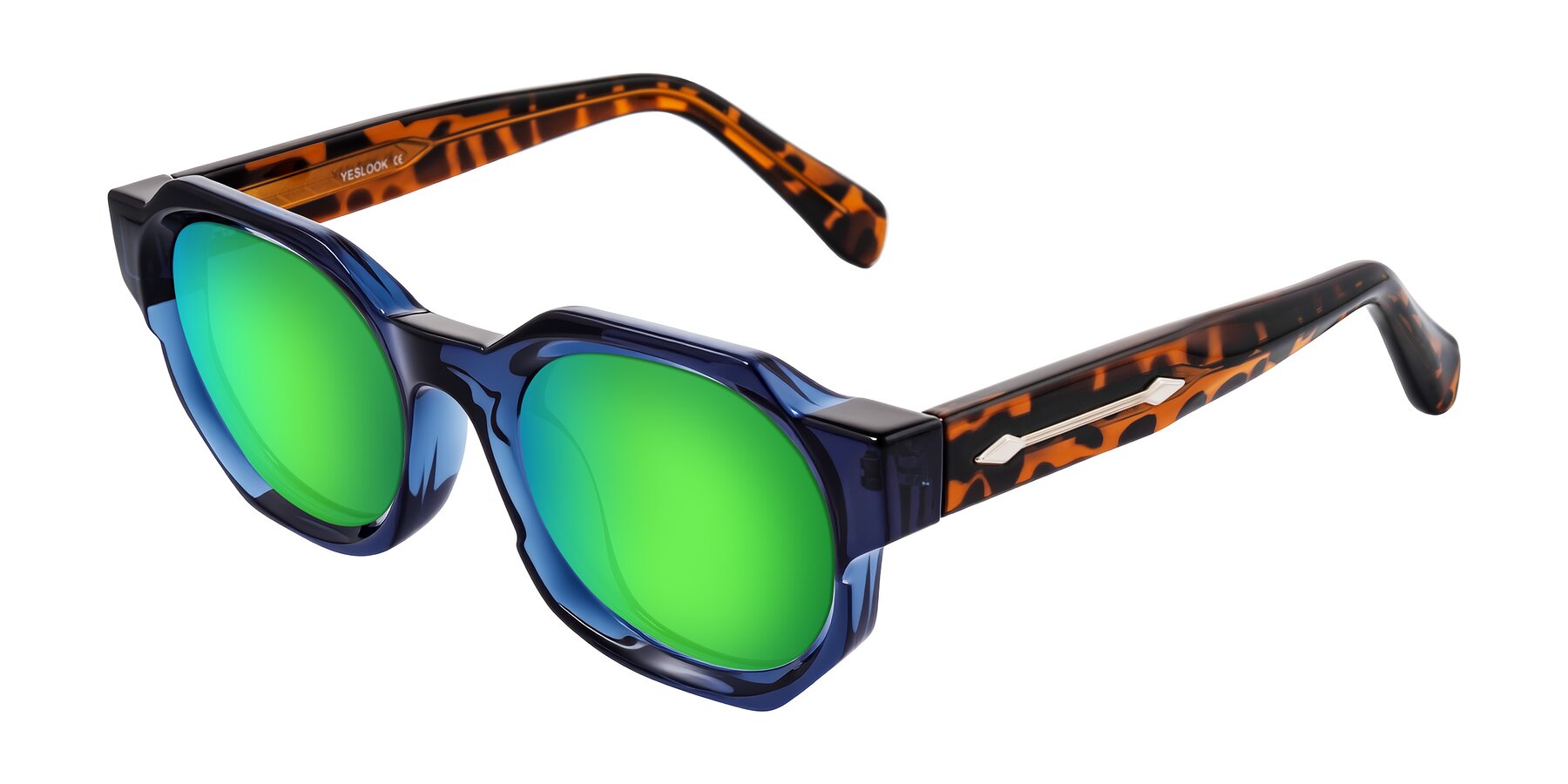 Angle of Poole in Blue/Leopard-Print with Green Mirrored Lenses
