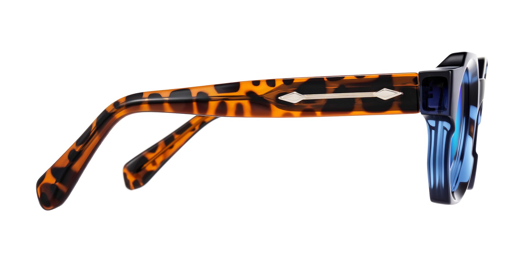 Side of Poole in Blue/Leopard-Print with Blue Mirrored Lenses