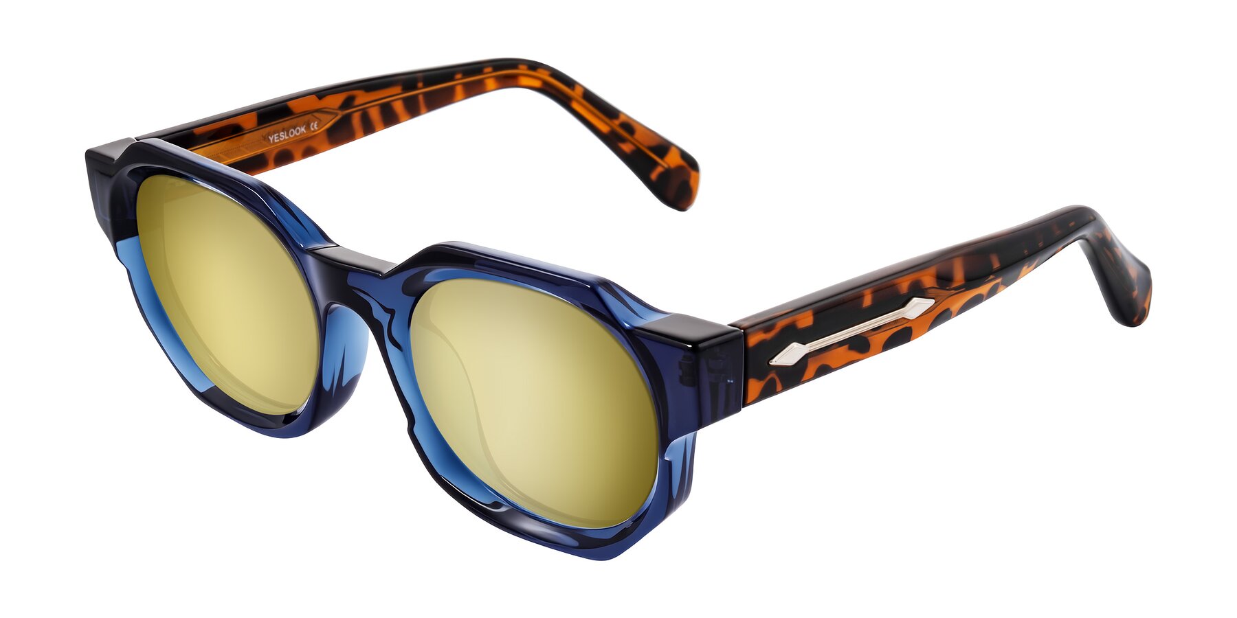 Angle of Poole in Blue/Leopard-Print with Gold Mirrored Lenses
