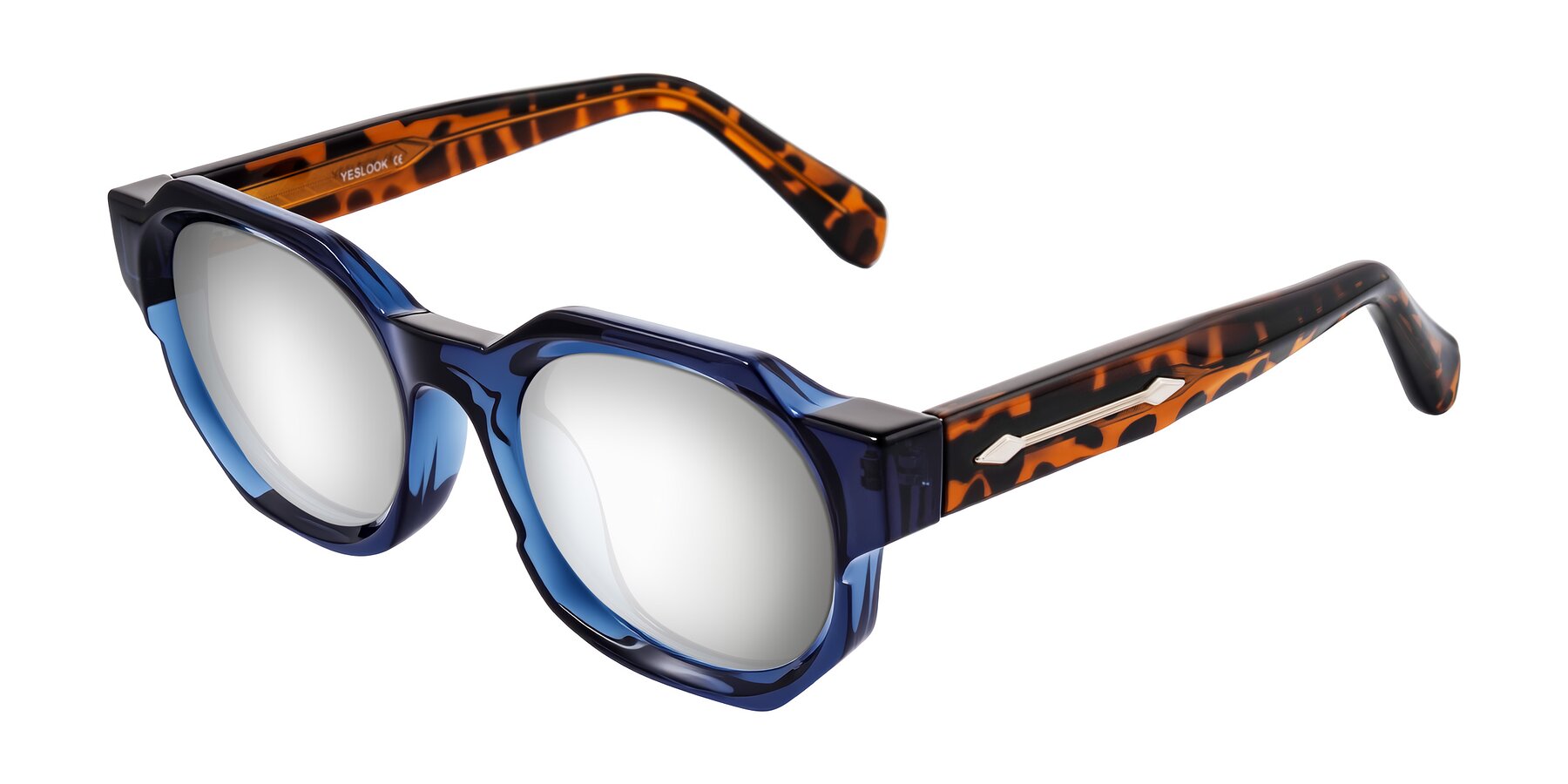 Angle of Poole in Blue/Leopard-Print with Silver Mirrored Lenses
