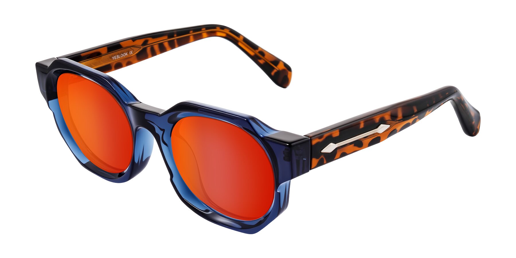 Angle of Poole in Blue/Leopard-Print with Red Gold Mirrored Lenses