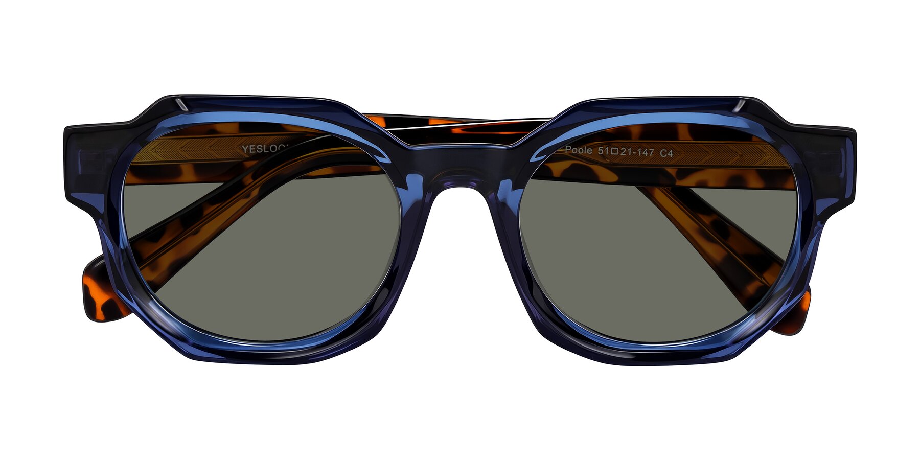 Folded Front of Poole in Blue/Leopard-Print with Gray Polarized Lenses
