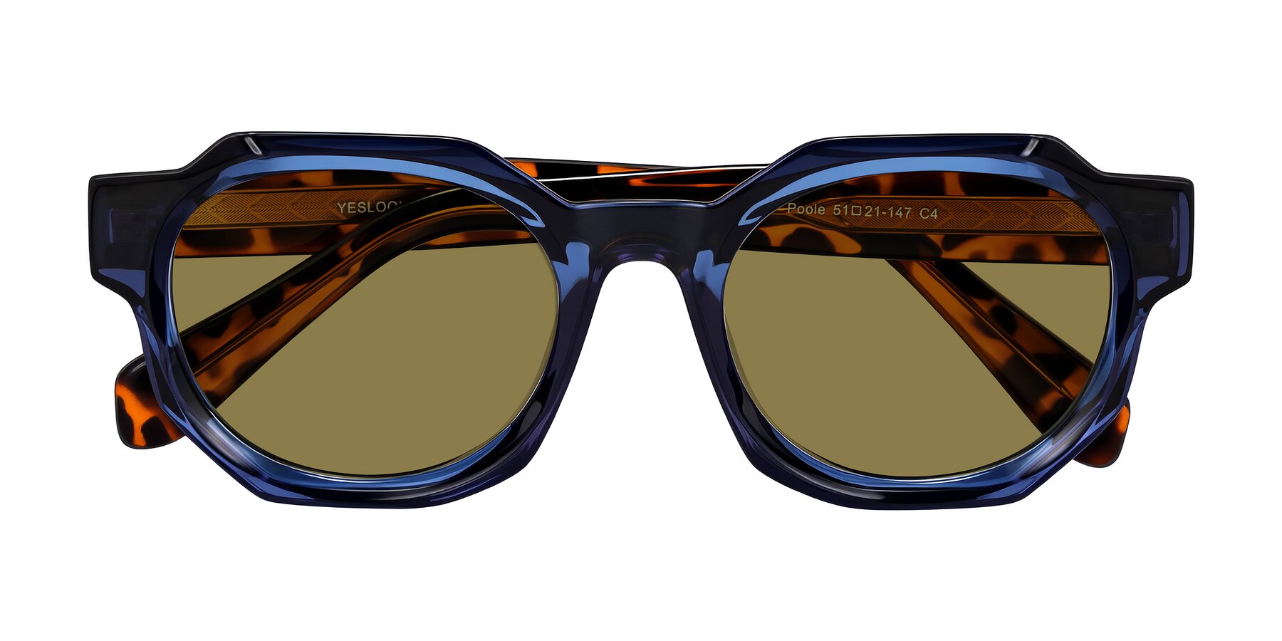 Folded Front of Poole in Blue/Leopard-Print with Brown Polarized Lenses