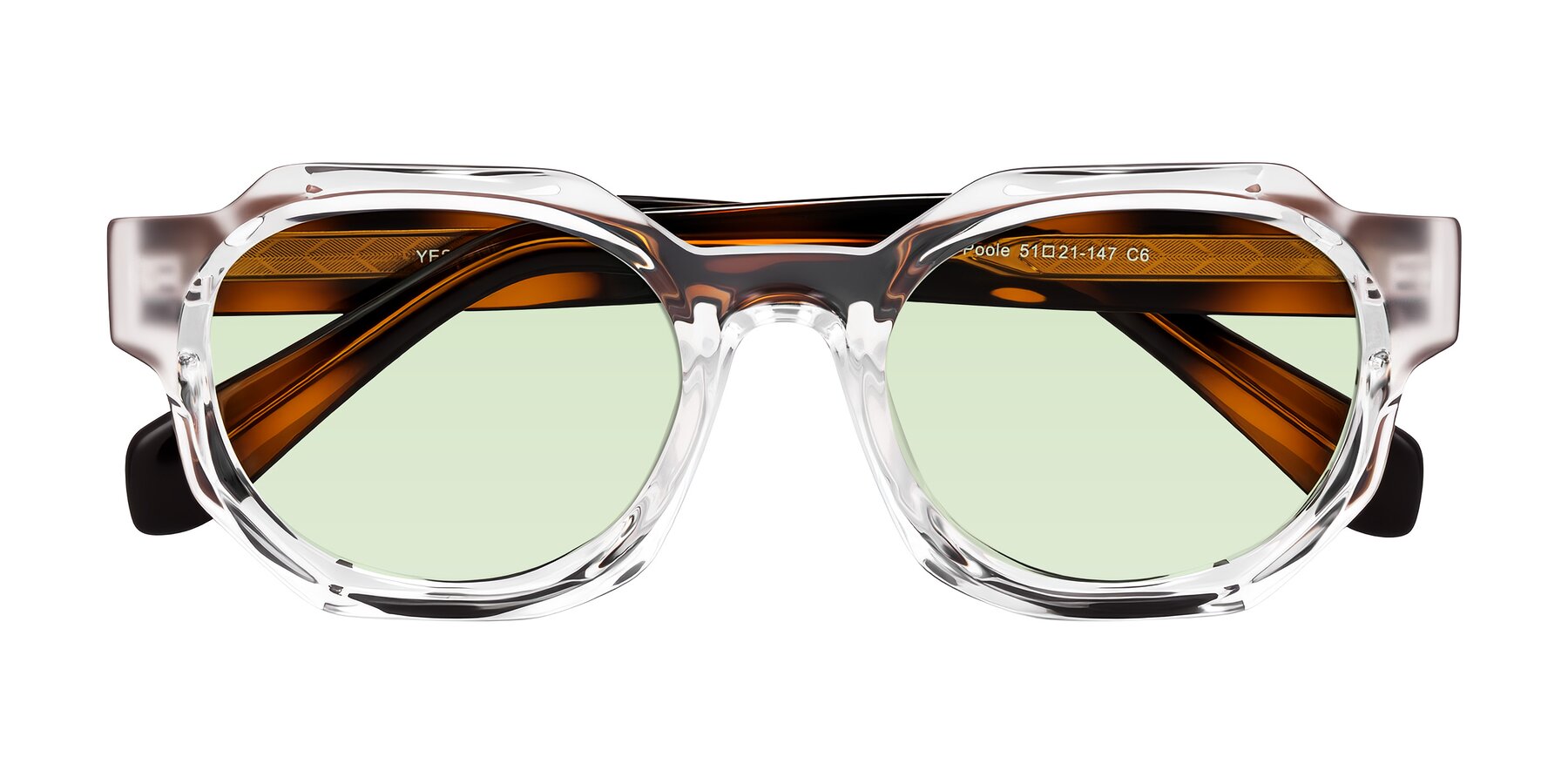 Folded Front of Poole in Clear/Tortoise with Light Green Tinted Lenses