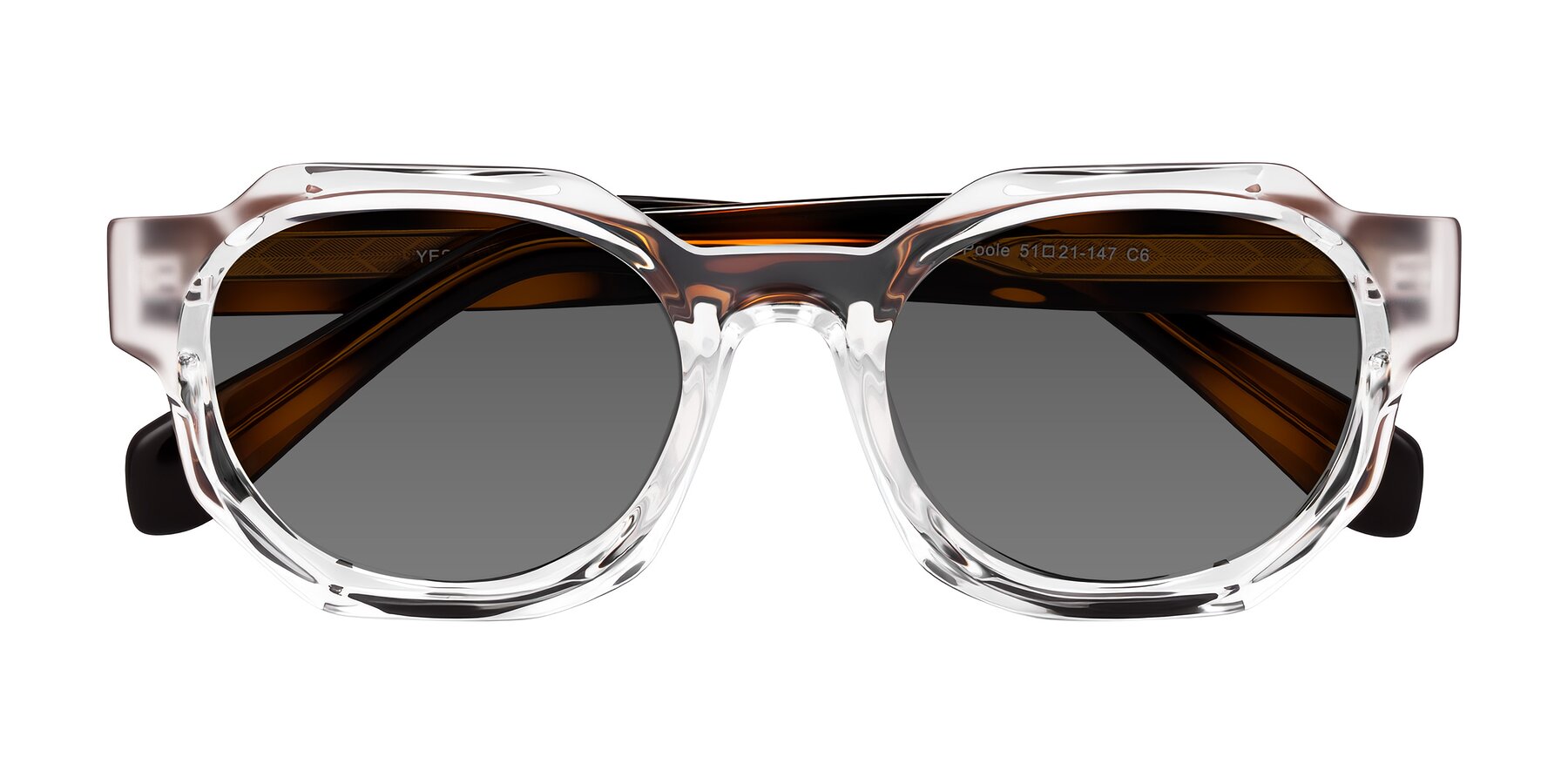 Folded Front of Poole in Clear/Tortoise with Medium Gray Tinted Lenses