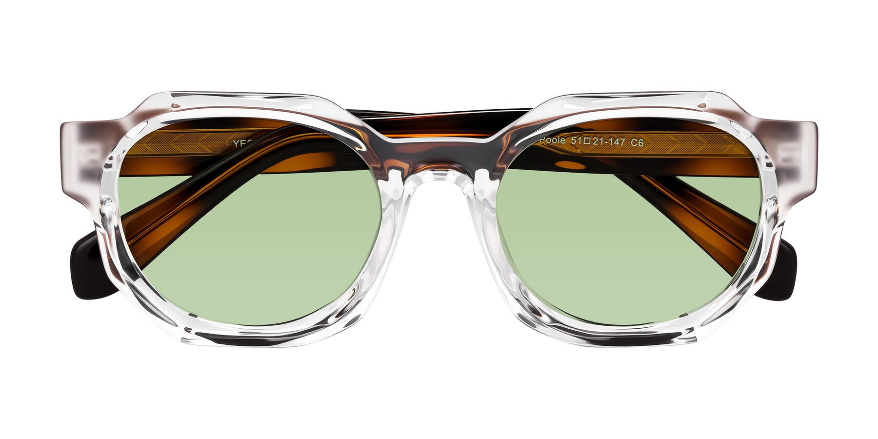 Folded Front of Poole in Clear/Tortoise with Medium Green Tinted Lenses