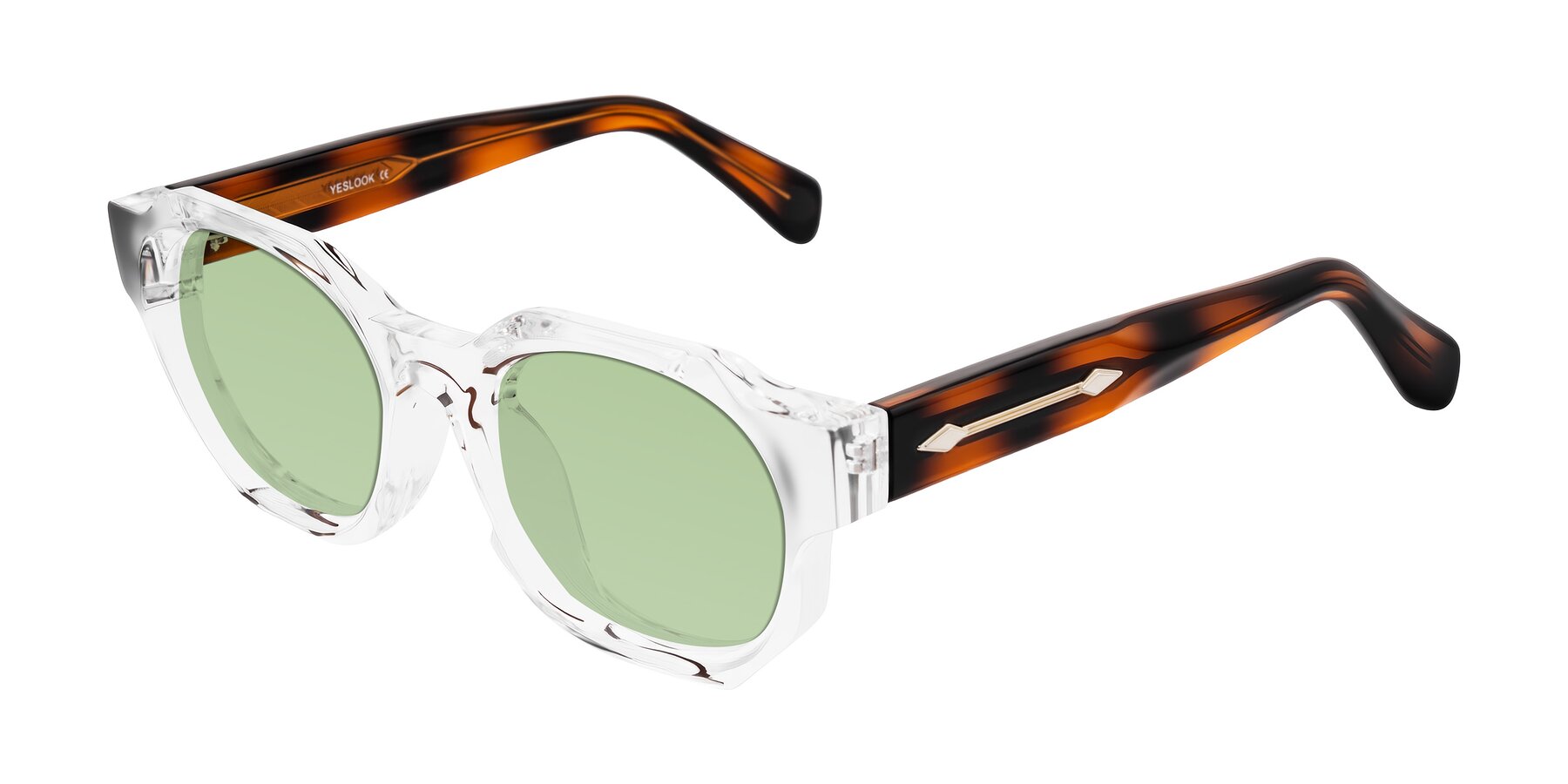 Angle of Poole in Clear/Tortoise with Medium Green Tinted Lenses