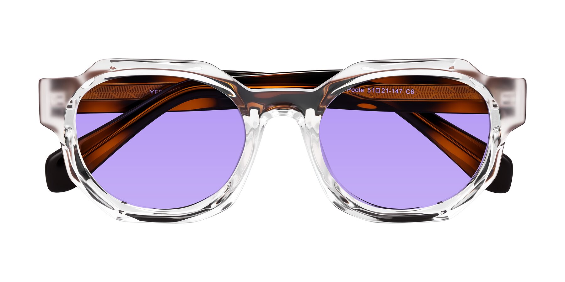 Folded Front of Poole in Clear/Tortoise with Medium Purple Tinted Lenses