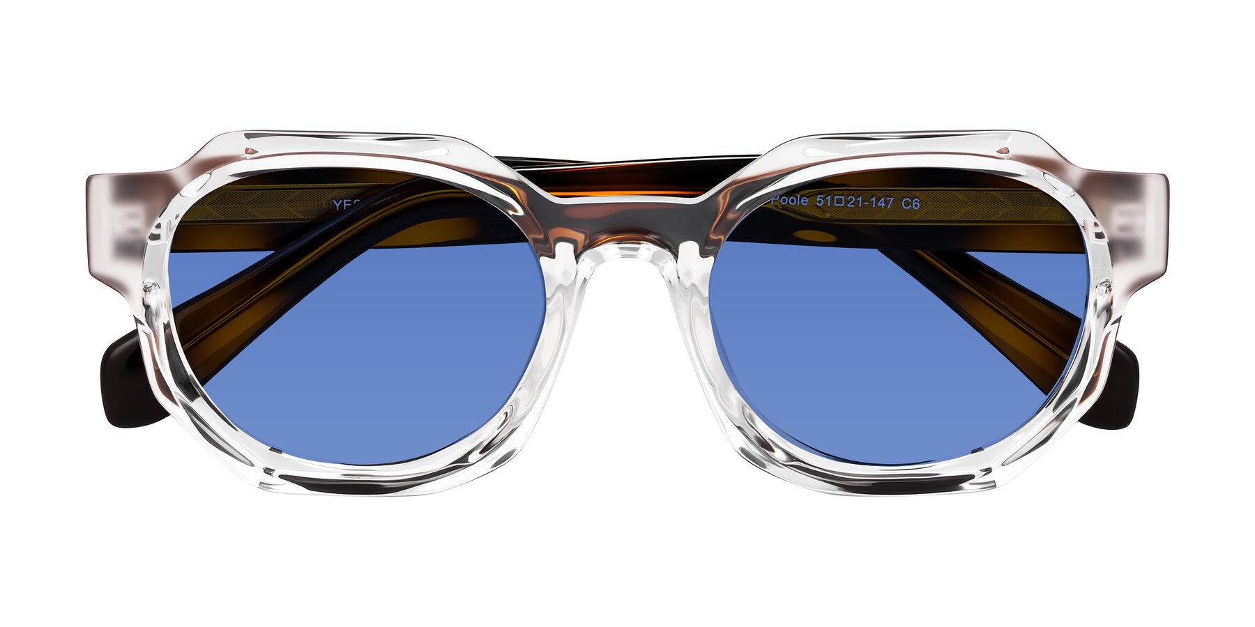 Folded Front of Poole in Clear/Tortoise with Blue Tinted Lenses