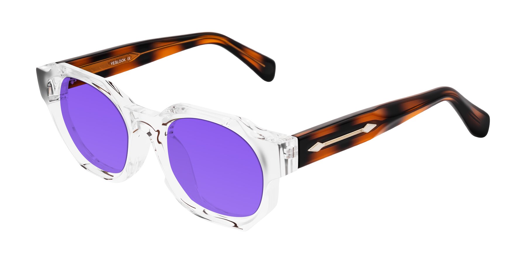 Angle of Poole in Clear/Tortoise with Purple Tinted Lenses