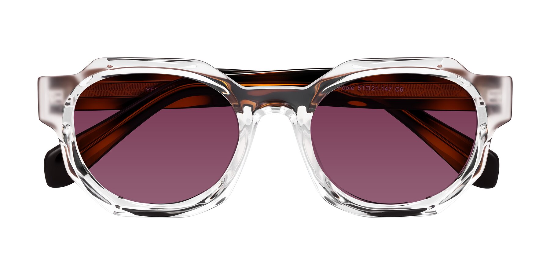 Folded Front of Poole in Clear/Tortoise with Wine Tinted Lenses