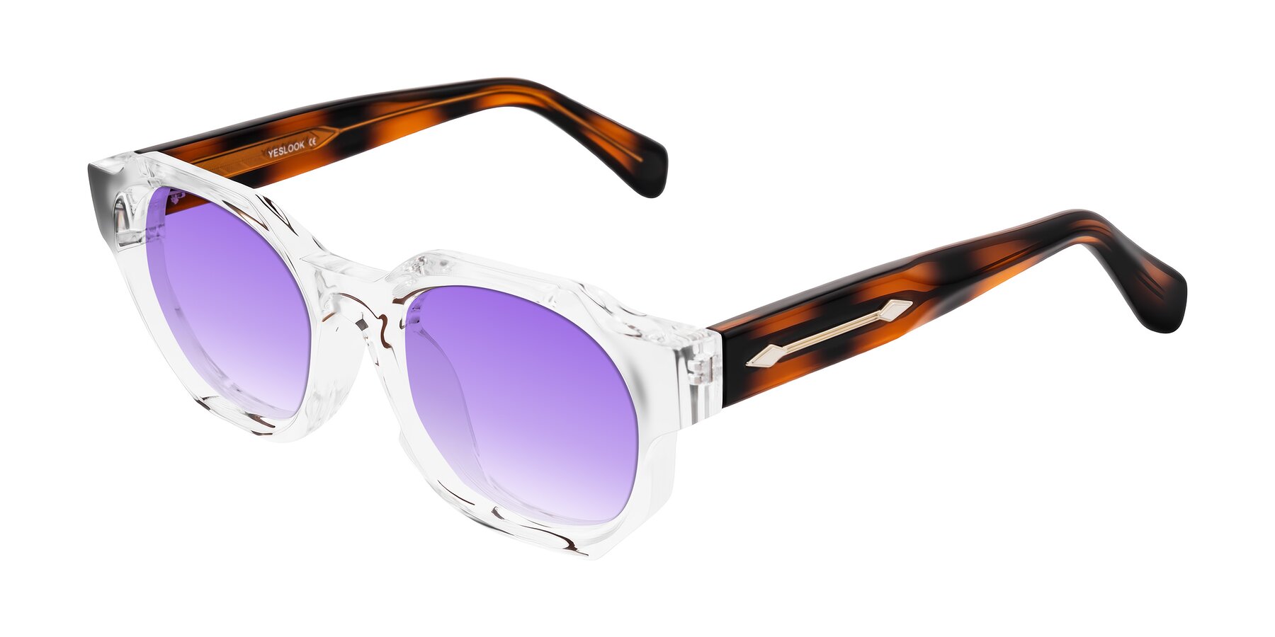 Angle of Poole in Clear/Tortoise with Purple Gradient Lenses