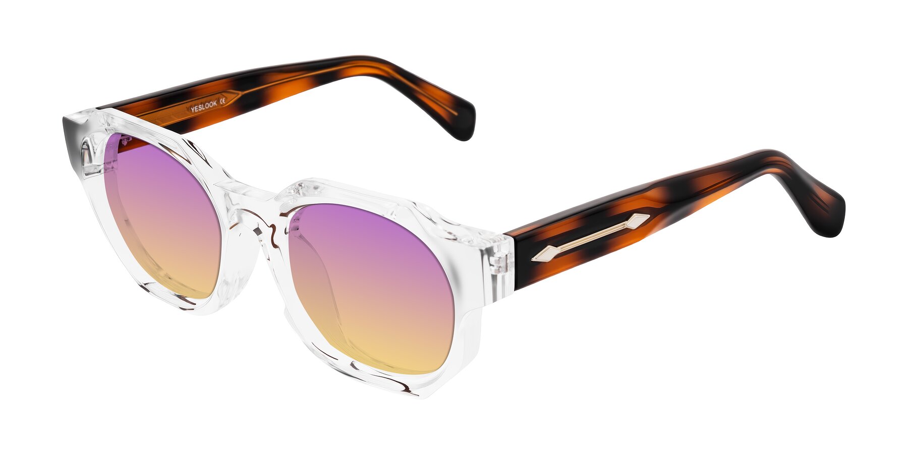 Angle of Poole in Clear/Tortoise with Purple / Yellow Gradient Lenses