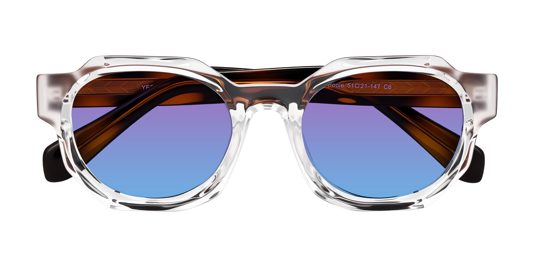Folded Front of Poole in Clear/Tortoise with Purple / Blue Gradient Lenses