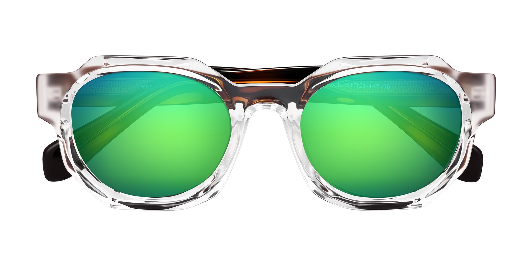 Folded Front of Poole in Clear/Tortoise with Green Mirrored Lenses