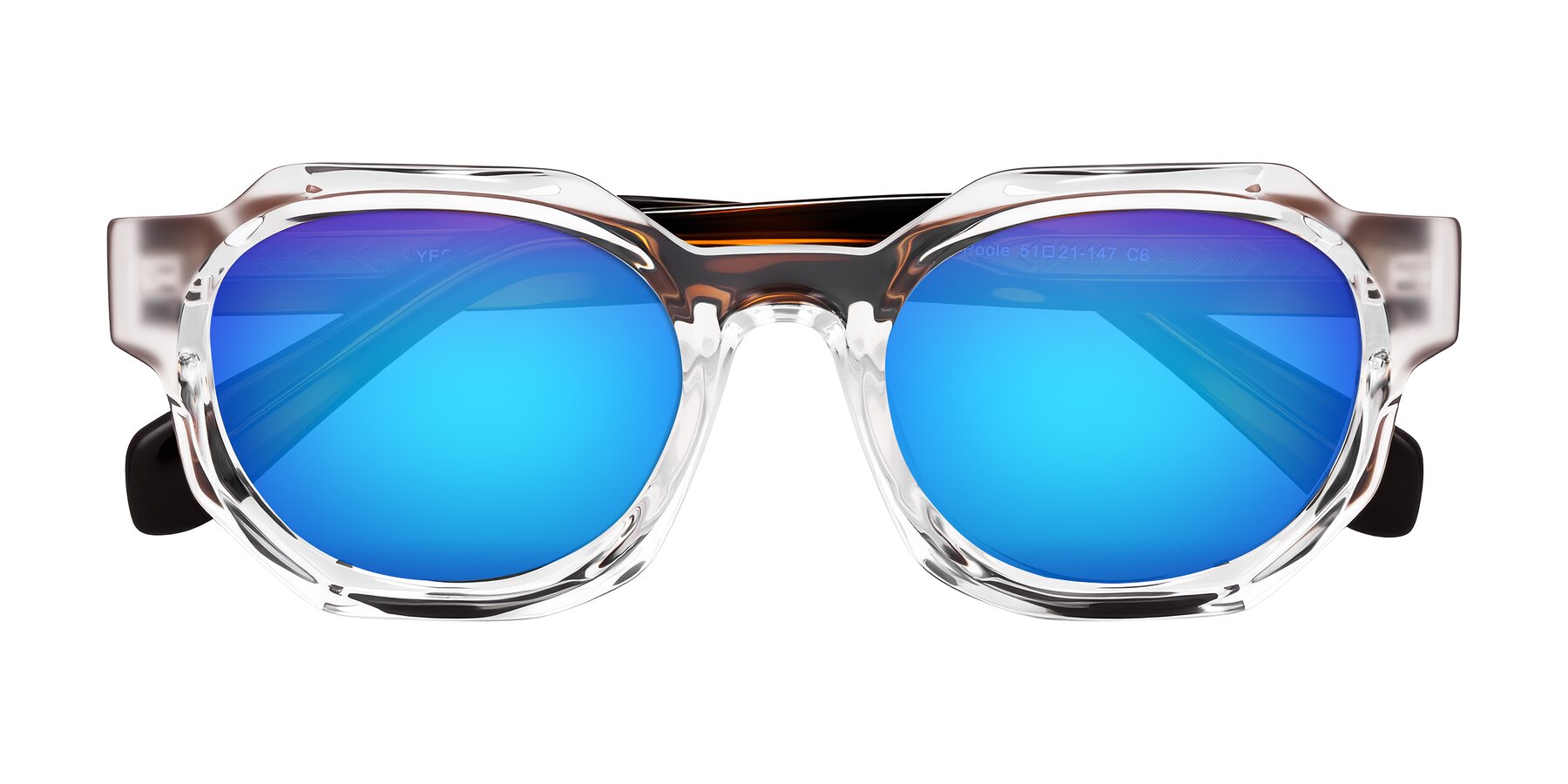 Folded Front of Poole in Clear/Tortoise with Blue Mirrored Lenses