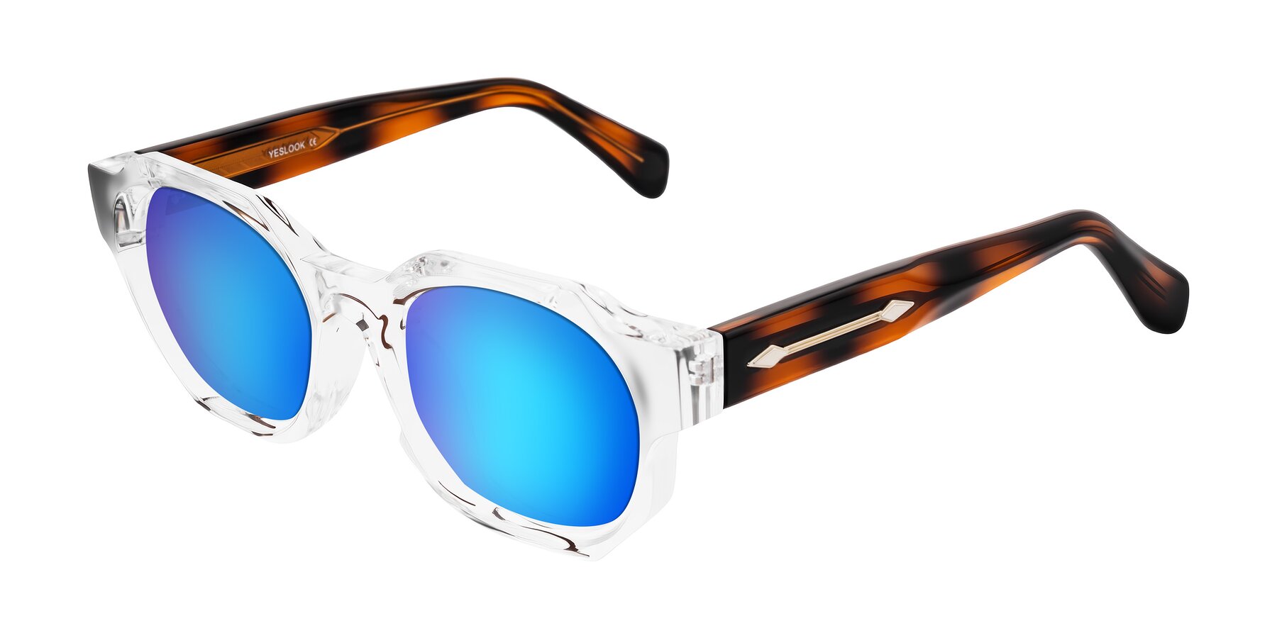 Angle of Poole in Clear/Tortoise with Blue Mirrored Lenses
