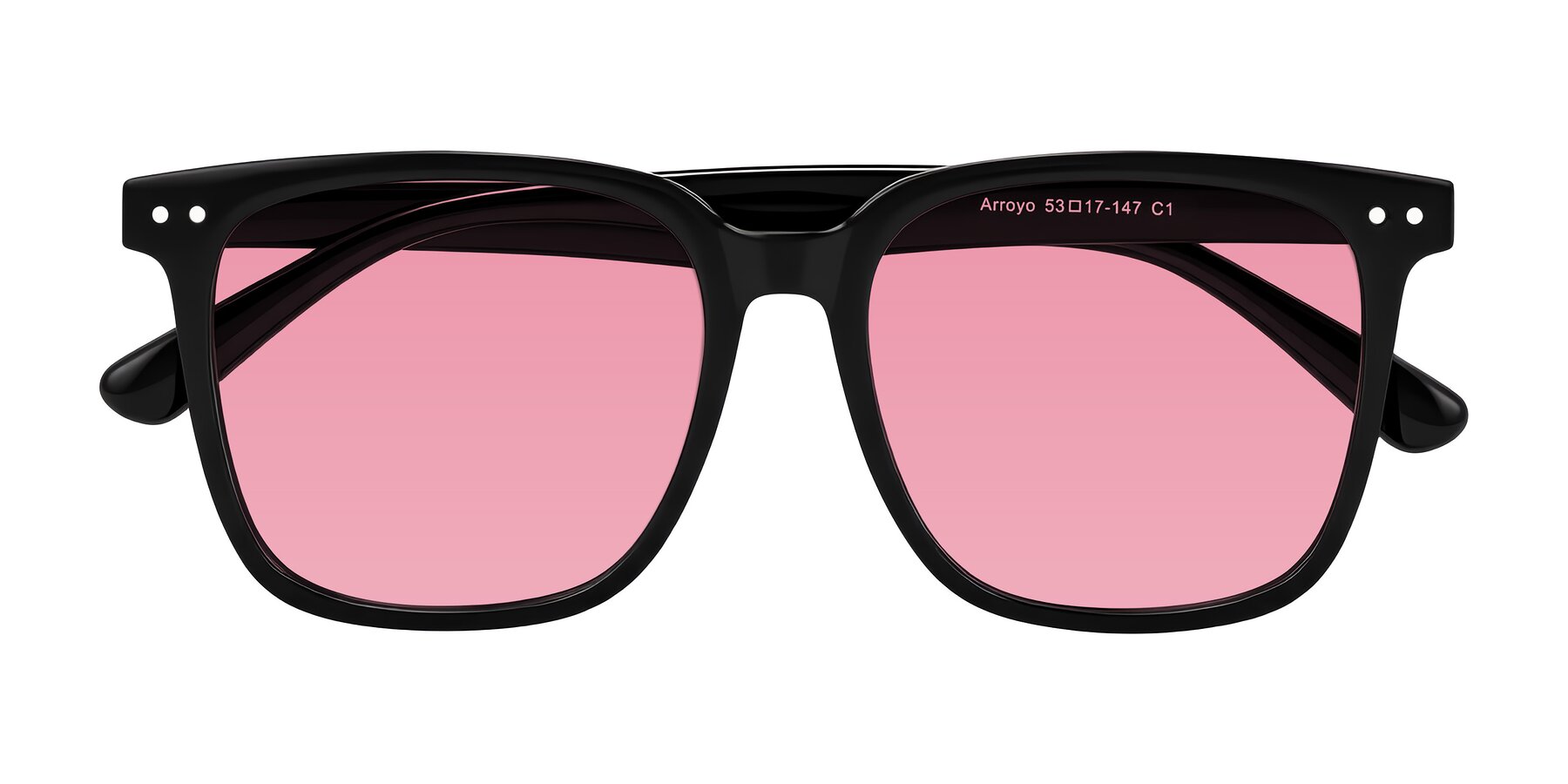 Folded Front of Arroyo in Black with Pink Tinted Lenses