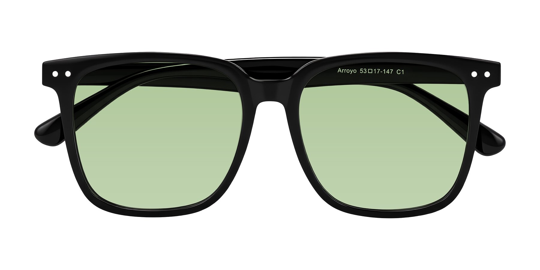 Folded Front of Arroyo in Black with Medium Green Tinted Lenses