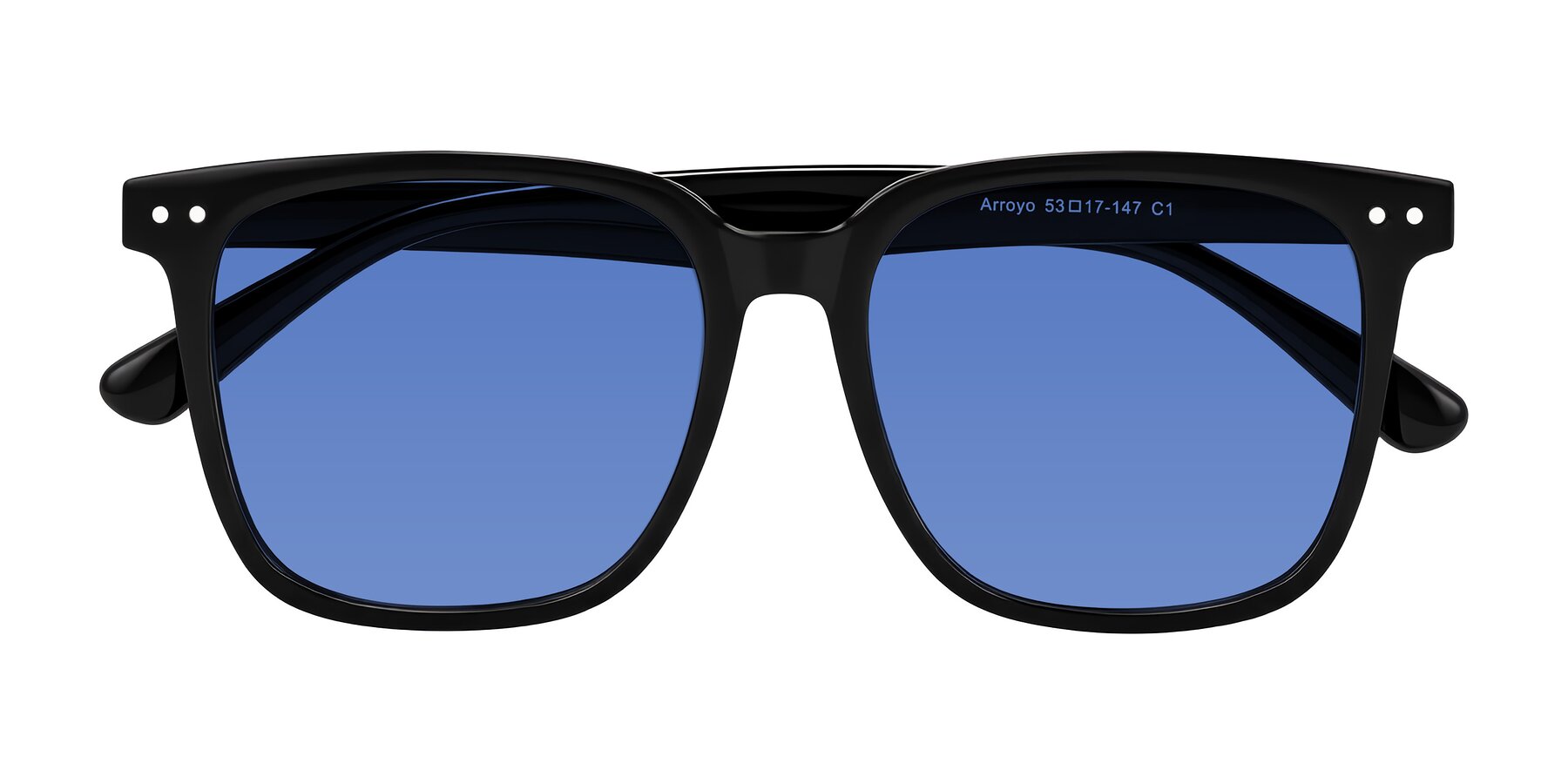 Folded Front of Arroyo in Black with Blue Tinted Lenses