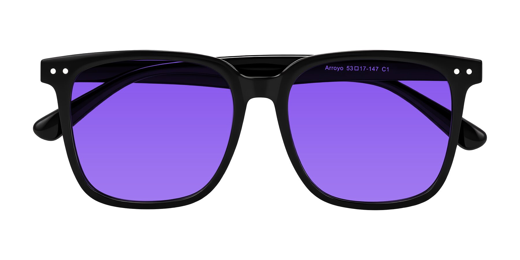 Folded Front of Arroyo in Black with Purple Tinted Lenses